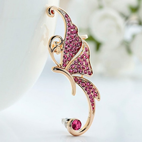 🌺 Rhinestone Butterfly Ear Cuff - Pink 🌺 - Picture 3 of 8